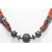 Women's Necklace 925 Sterling Silver red coral stone P 394